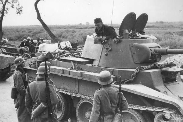 Image - German and Soviet soldiers at the Border of Peace created in 1939 as a result of the Molotov-Ribbentrop pact and the German and Soviet invasion of Poland.